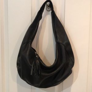 Black leather handbag